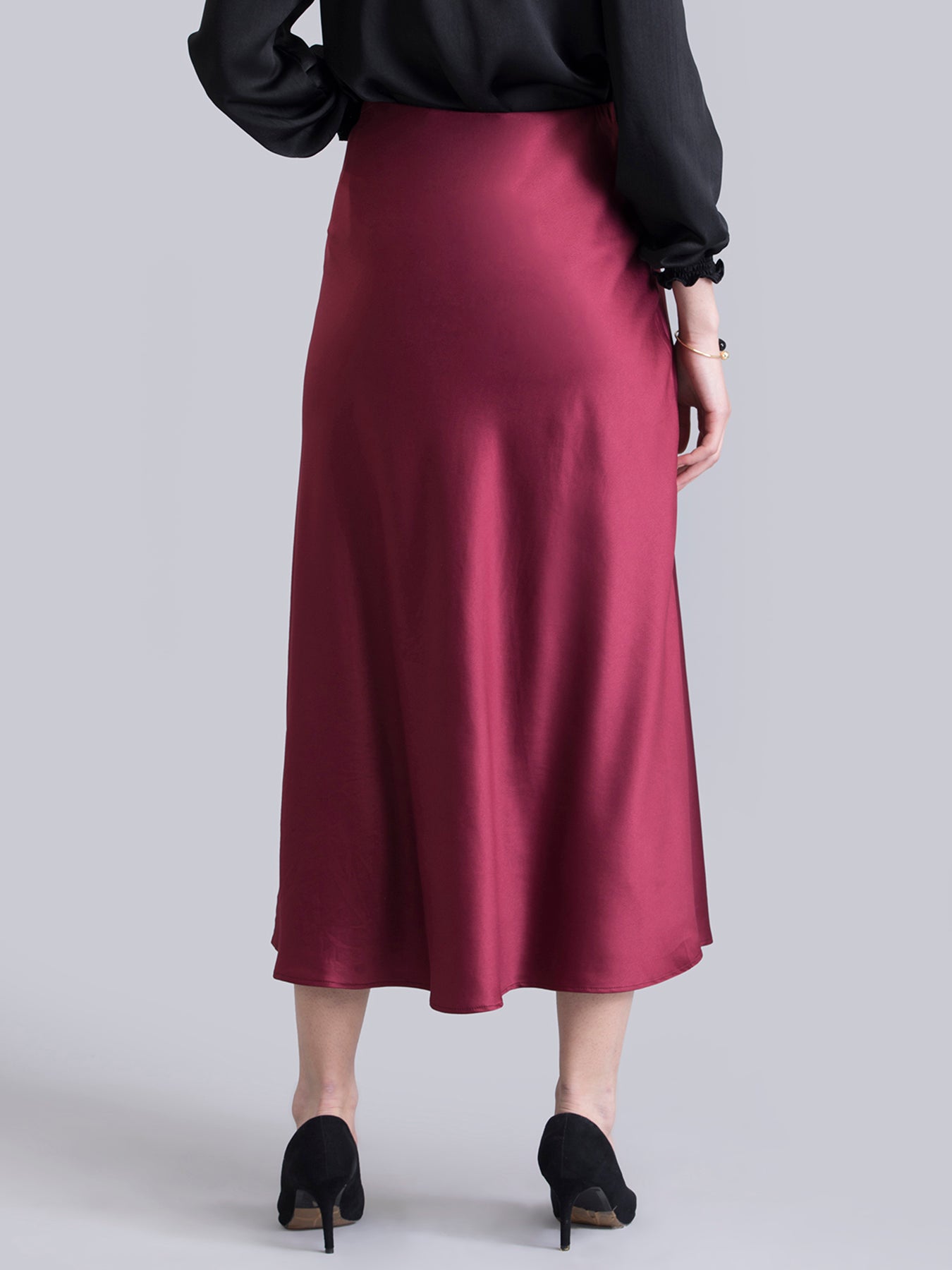 Satin Elasticated A Line Skirt - Maroon