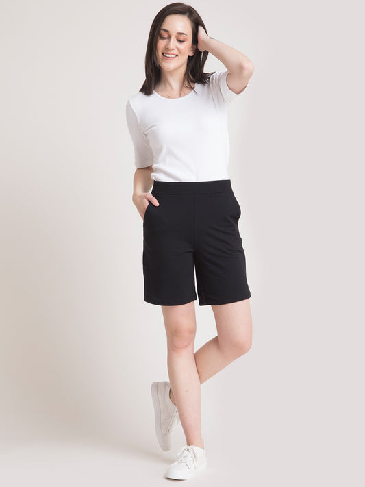 Stretchable Elasticated LivIn Shorts - Black