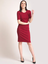 Stretchable Round Neck LivIn Dress - Maroon| Formal Dresses