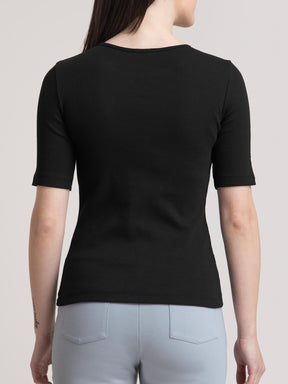 Stretchable Round Neck LivIn T Shirt - Black