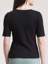 Stretchable V Neck LivIn T Shirt - Black