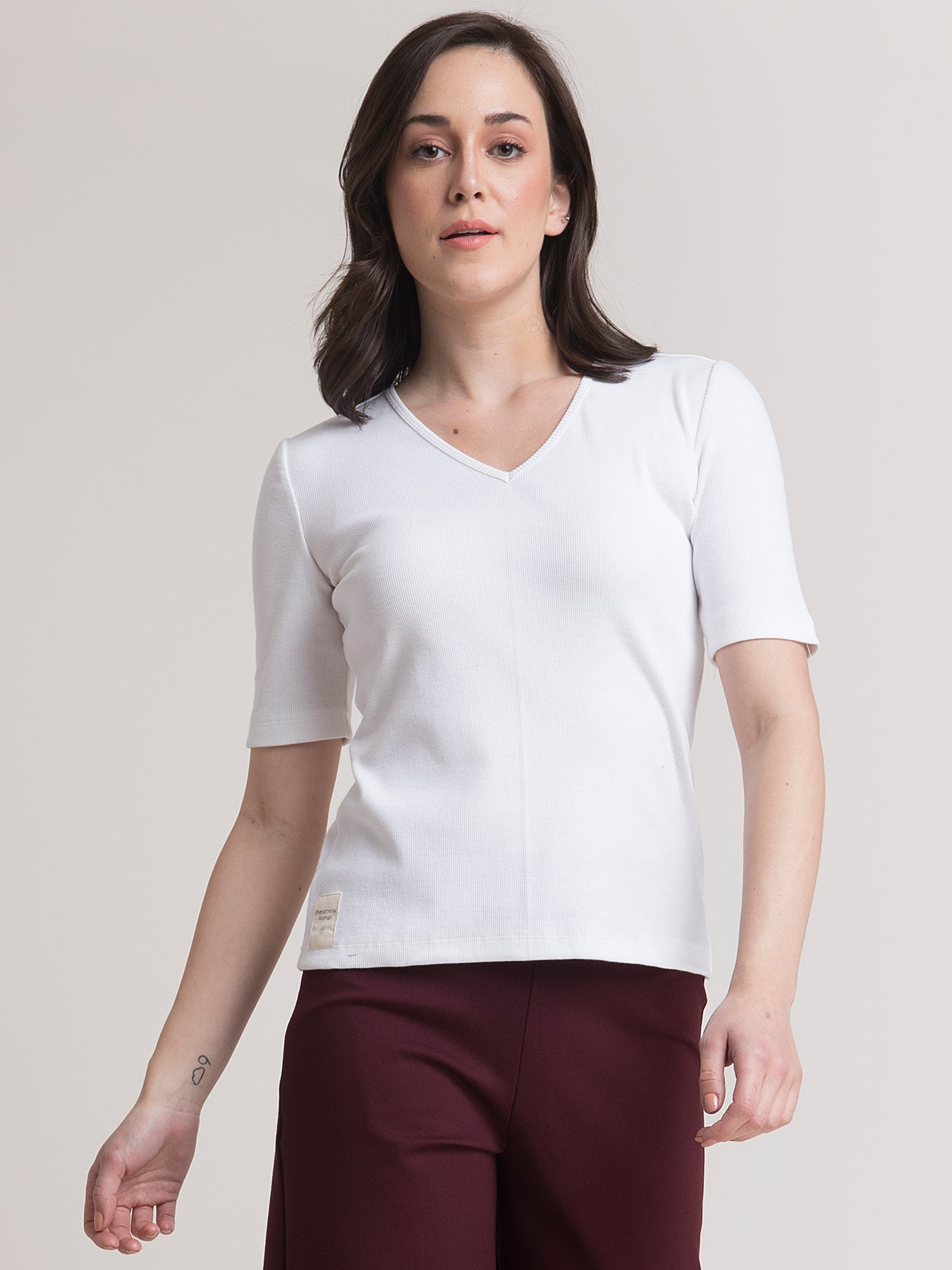 Stretchable V Neck LivIn T Shirt - White