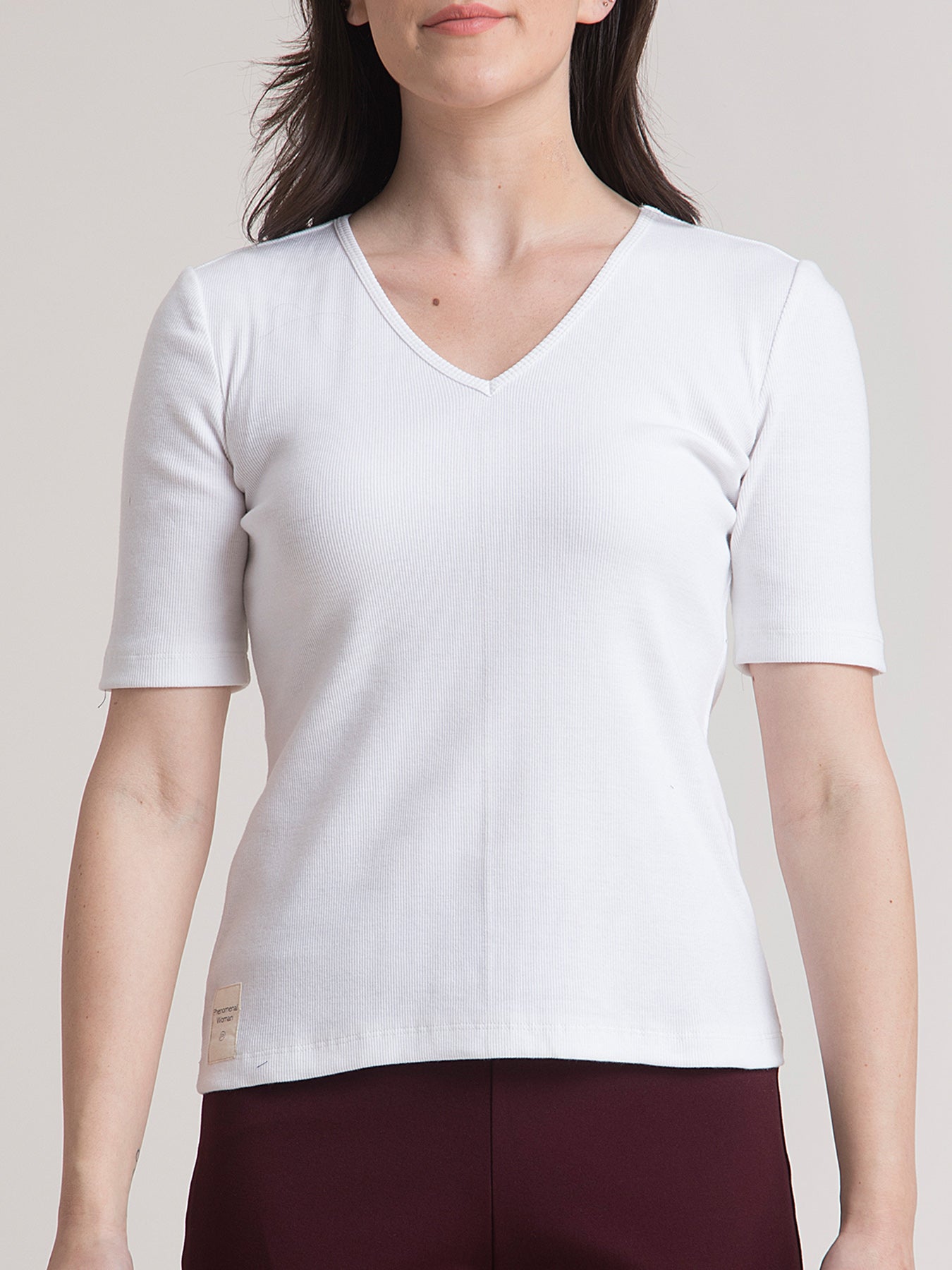 Stretchable V Neck LivIn T Shirt - White