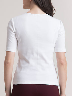 Stretchable V Neck LivIn T Shirt - White