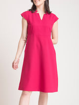Stylised Neck Belted Fit and Flare Dress - Fuchsia Pink| Formal Dresses