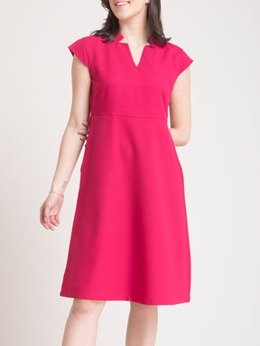 Stylised Neck Belted Fit and Flare Dress - Fuchsia Pink| Formal Dresses