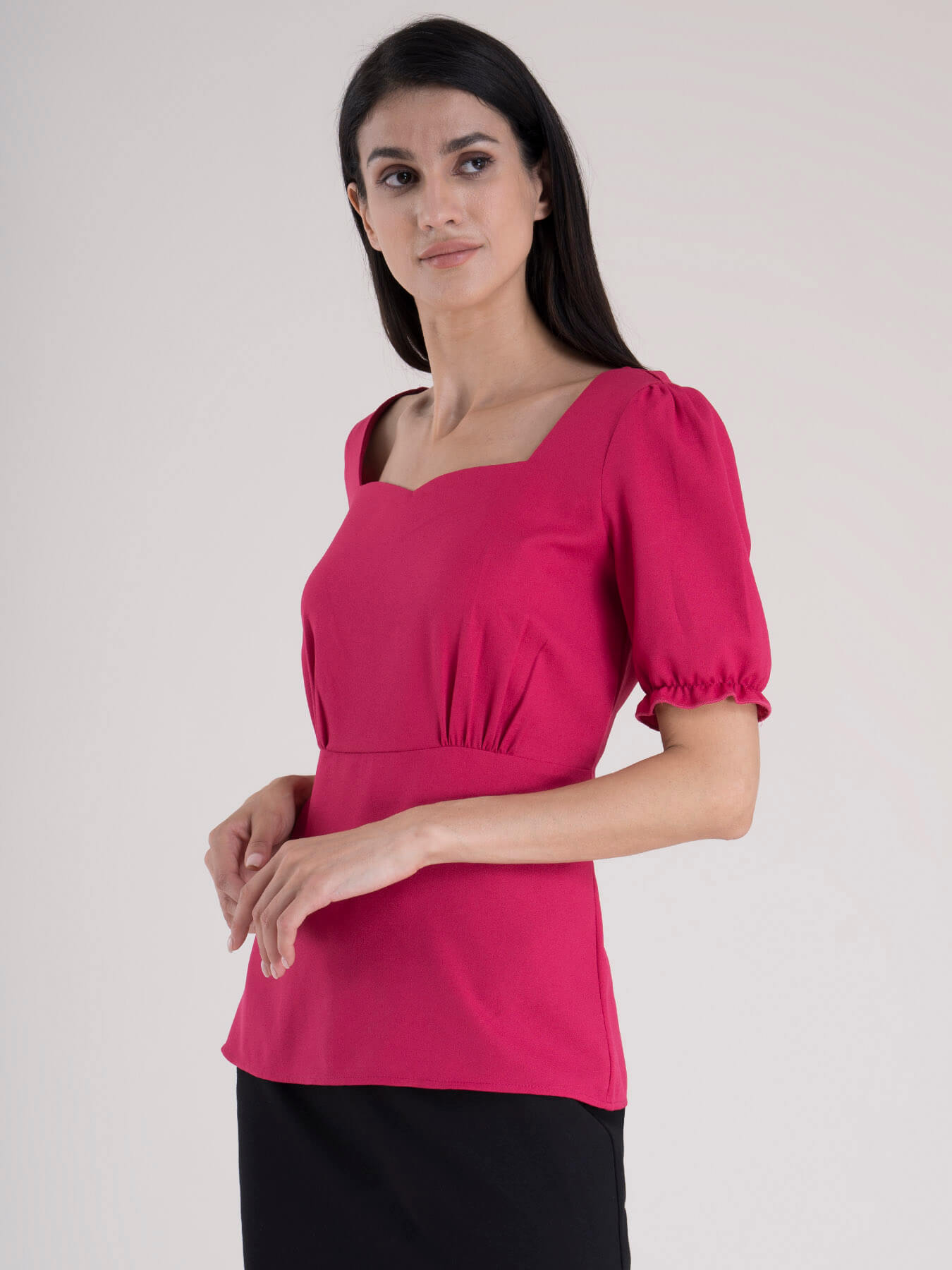 Sweetheart Neckline Puff Sleeve Top - Fuchsia