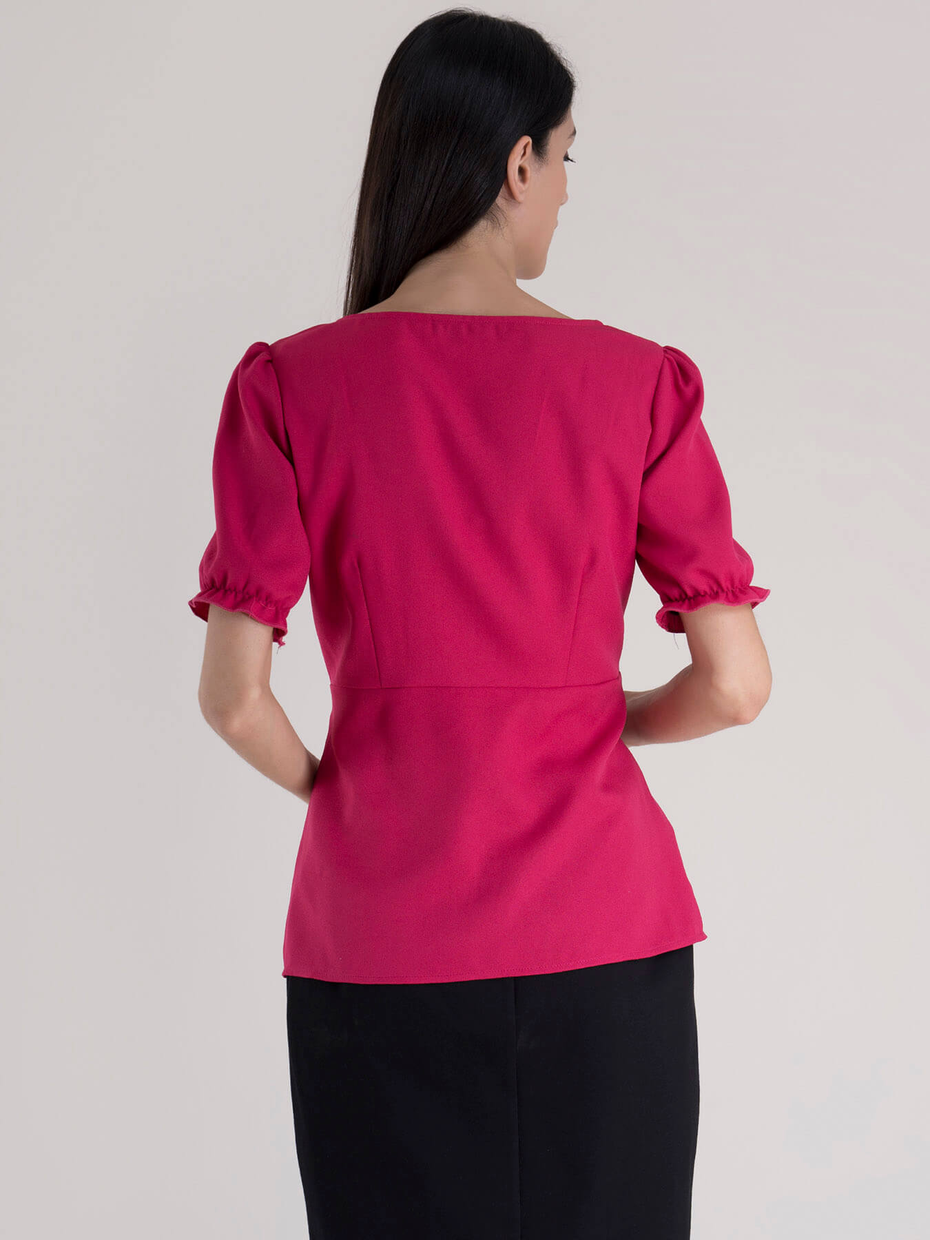 Sweetheart Neckline Puff Sleeve Top - Fuchsia