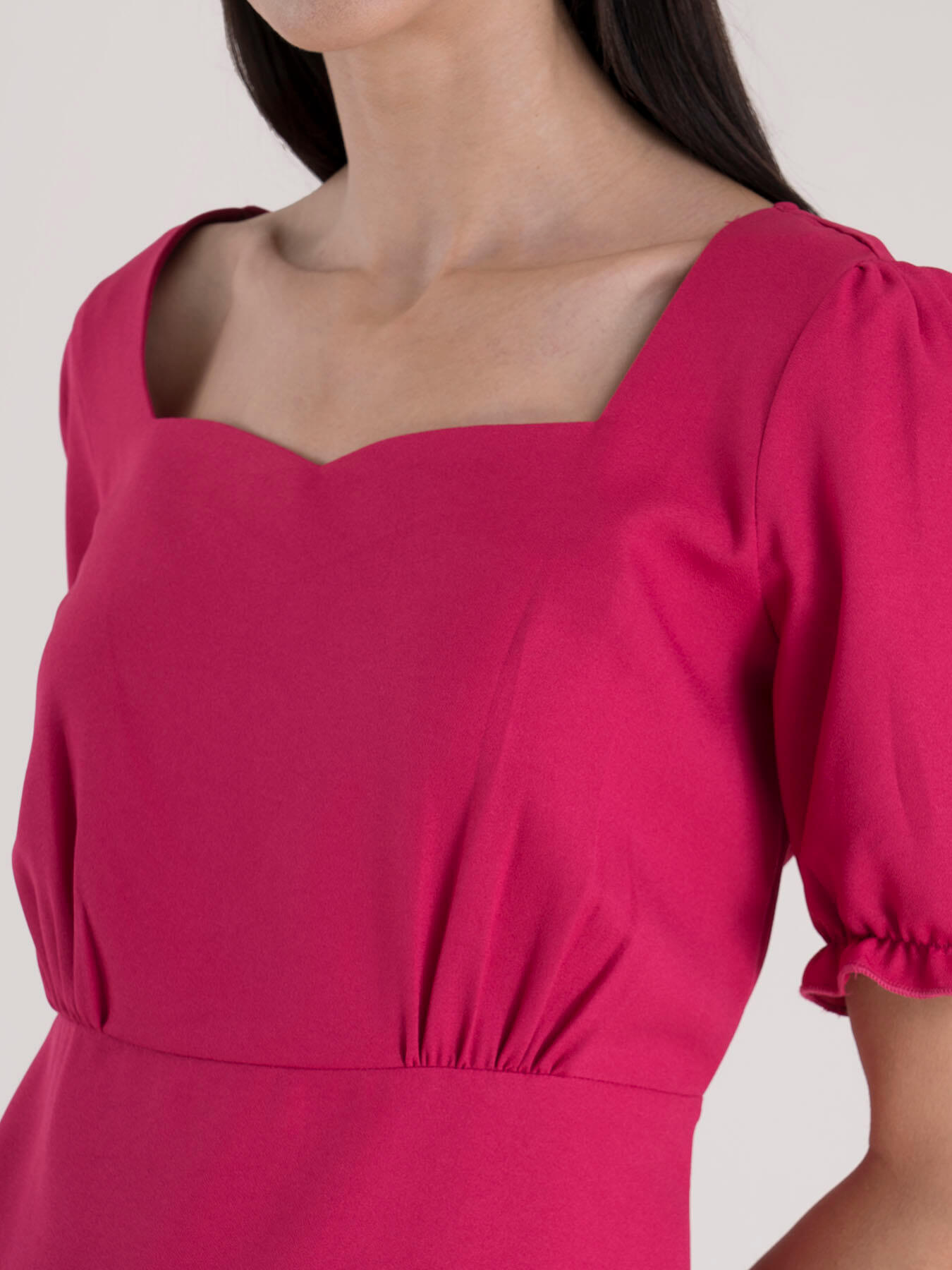 Sweetheart Neckline Puff Sleeve Top - Fuchsia