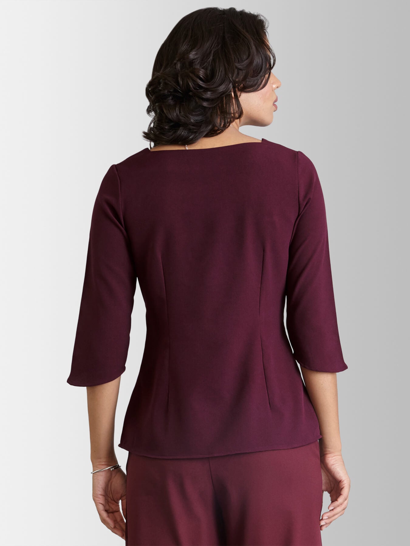 Wide Neck Quarter Sleeve Top - Maroon