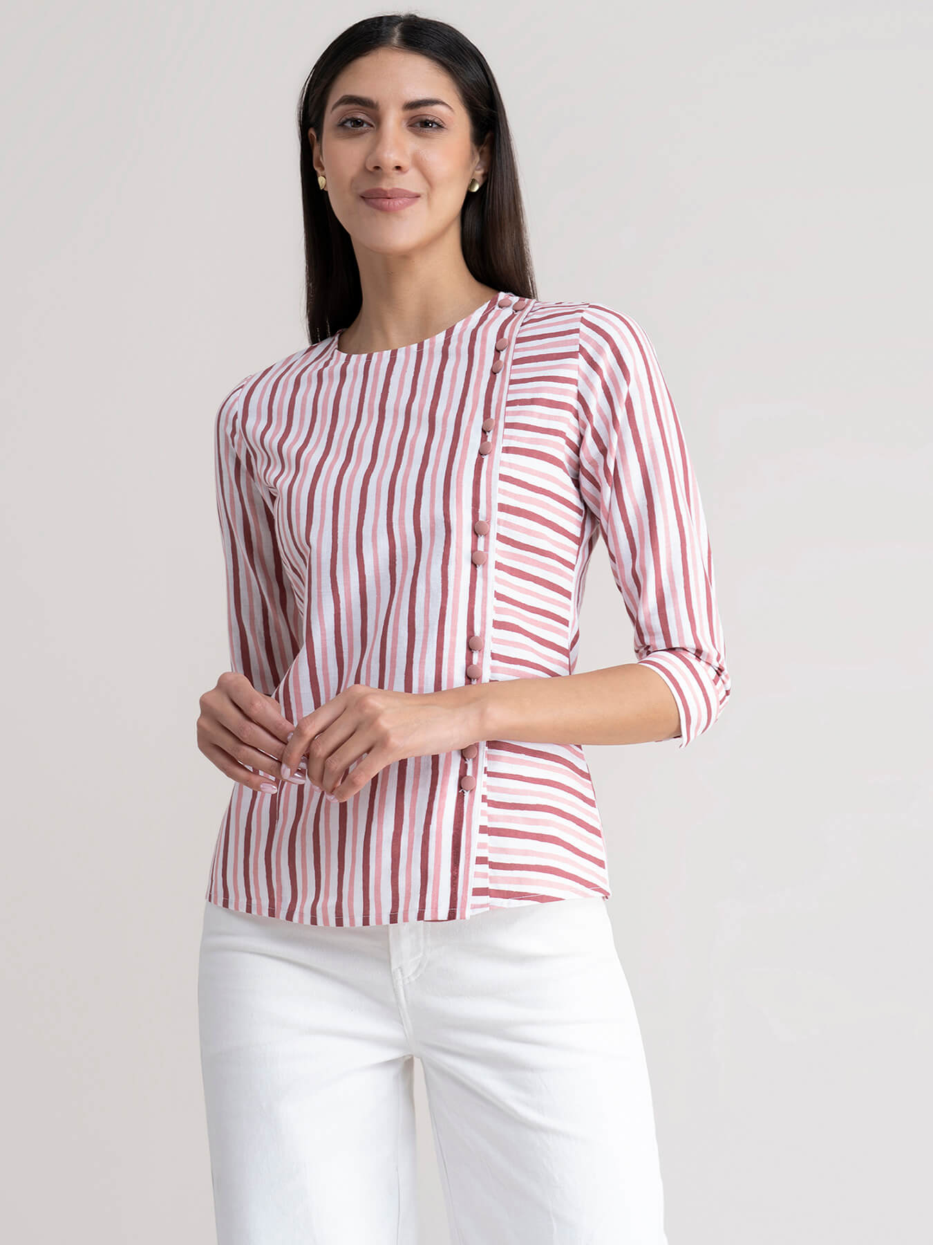 Linen Striped Top - Pink And White