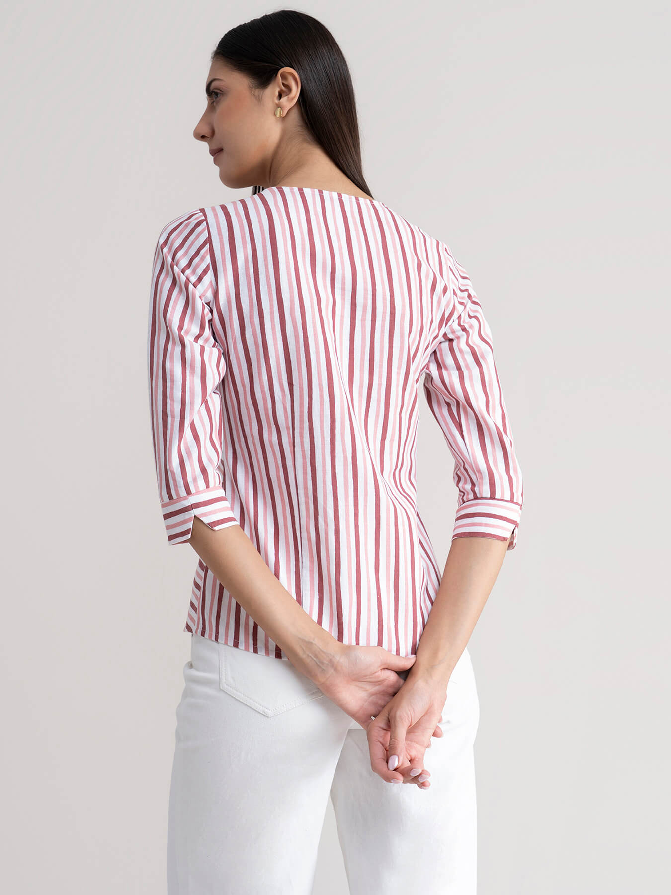 Linen Striped Top - Pink And White