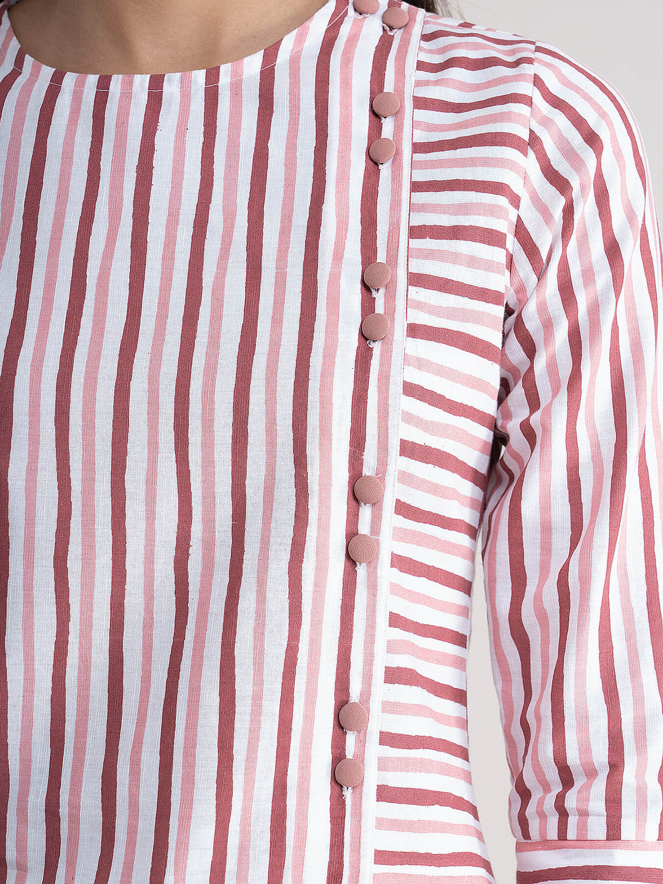 Linen Striped Top - Pink And White