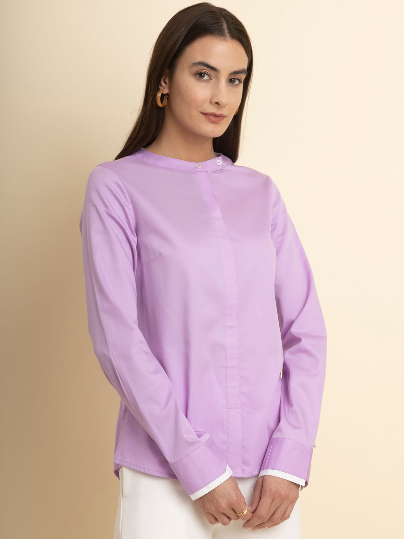 Cotton Layered Cuff Top - Lavender