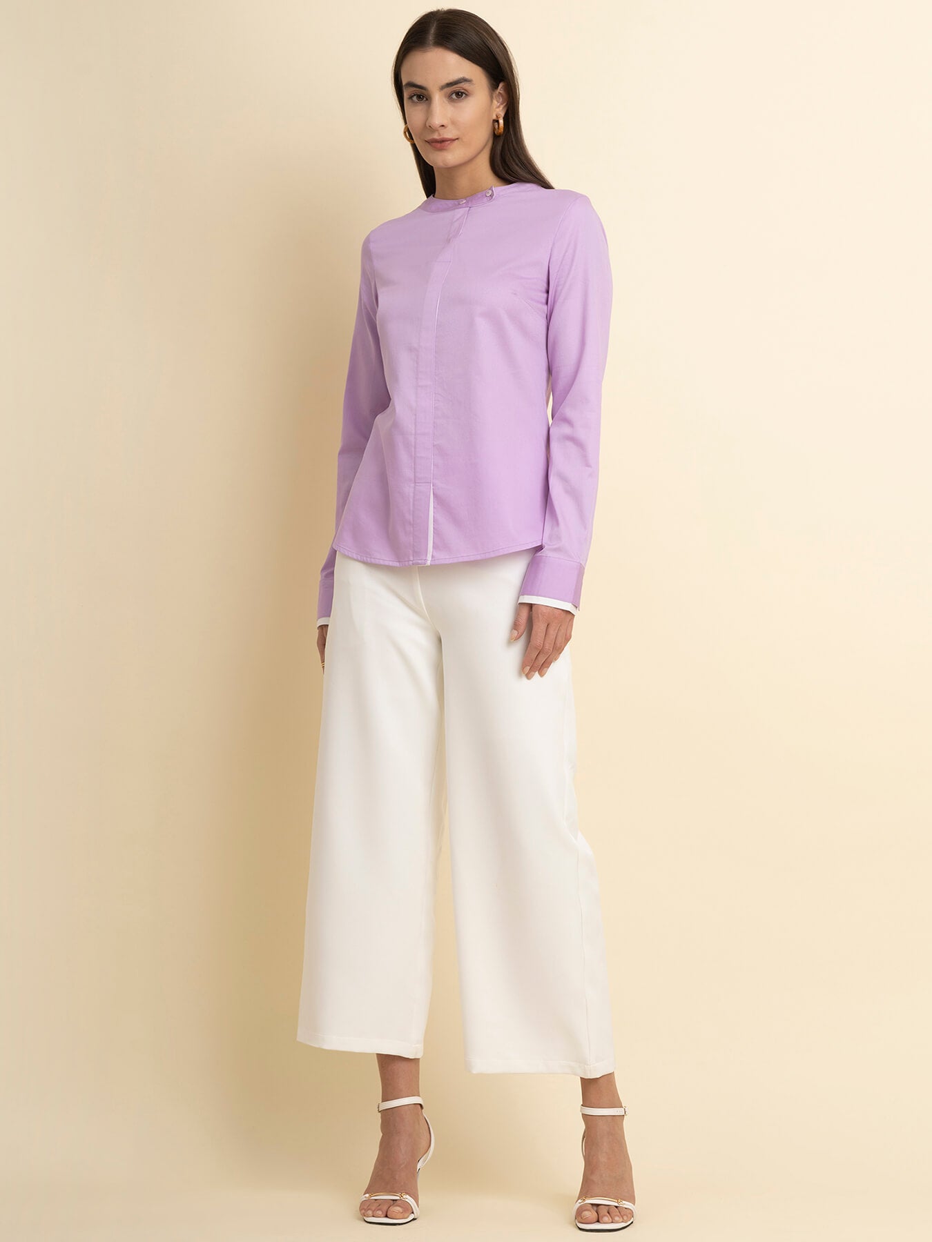 Cotton Layered Cuff Top - Lavender