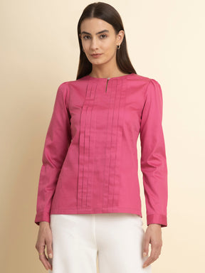 Cotton Pleat Detail Top - Pink