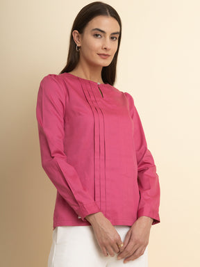 Cotton Pleat Detail Top - Pink