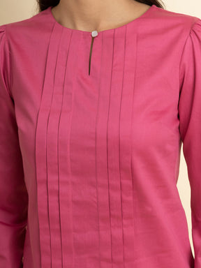 Cotton Pleat Detail Top - Pink