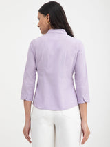 Linen Mandarin Collar Button Detail Top - Lilac