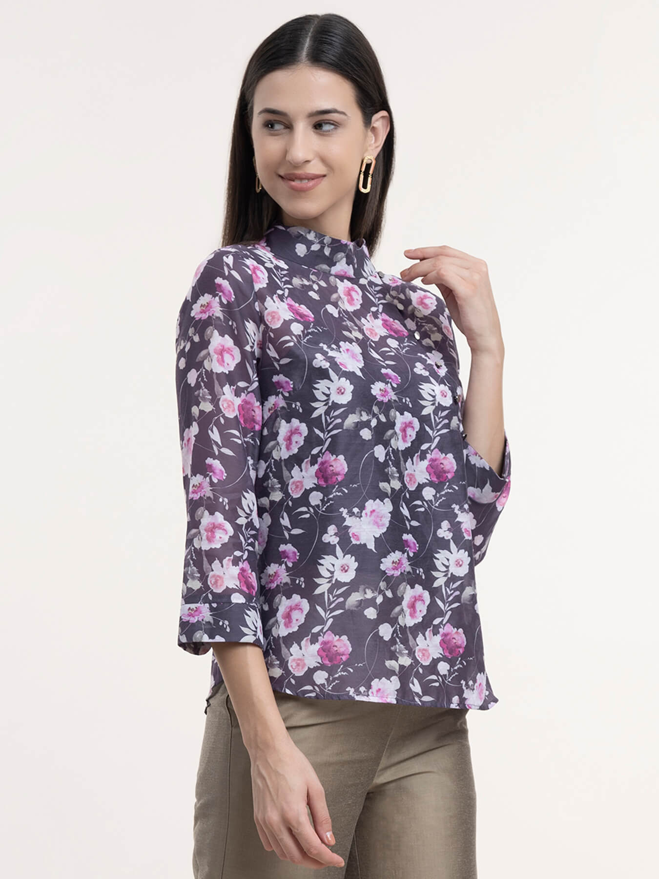 Chanderi Floral Top - Purple