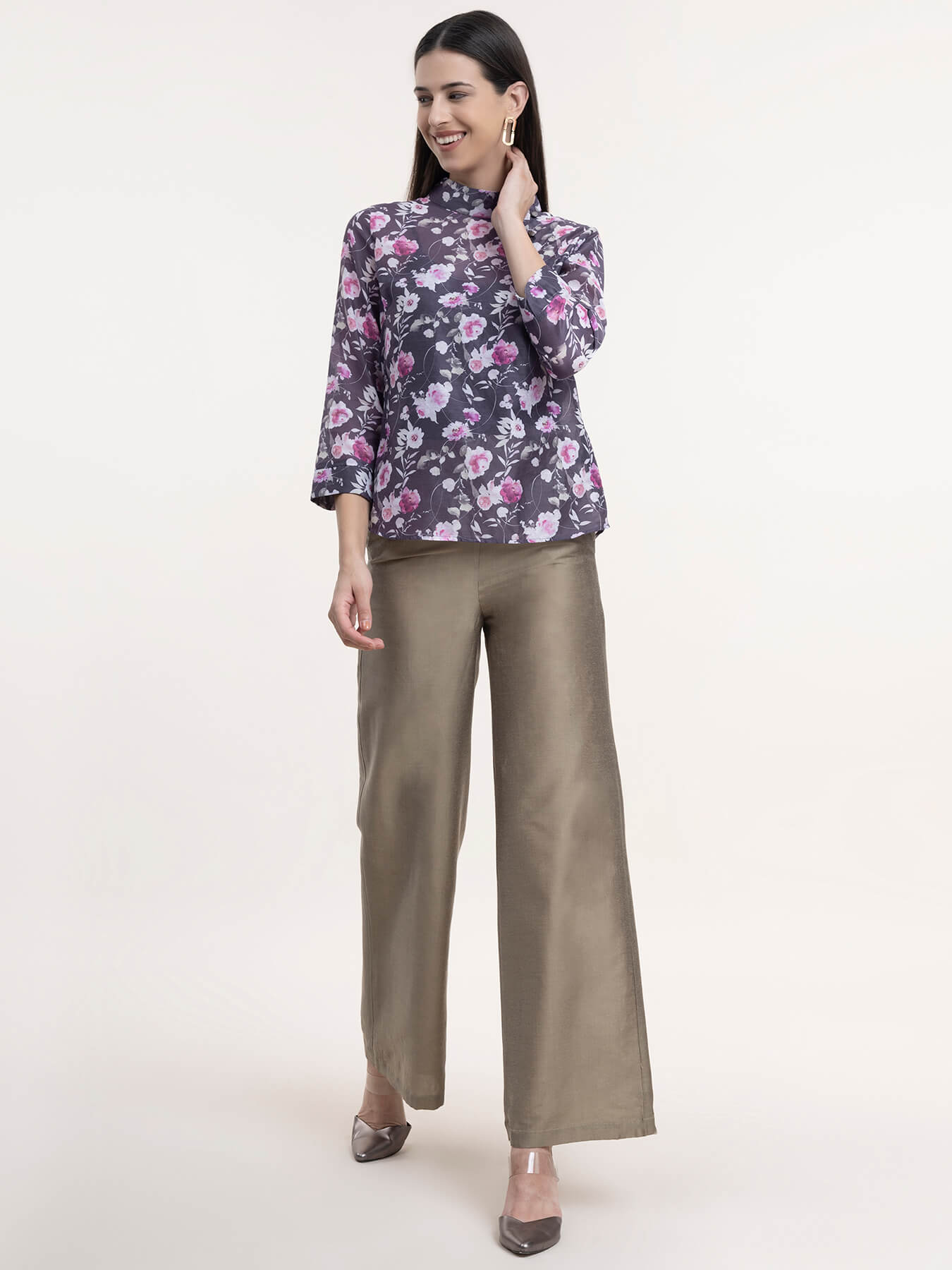 Chanderi Floral Top - Purple