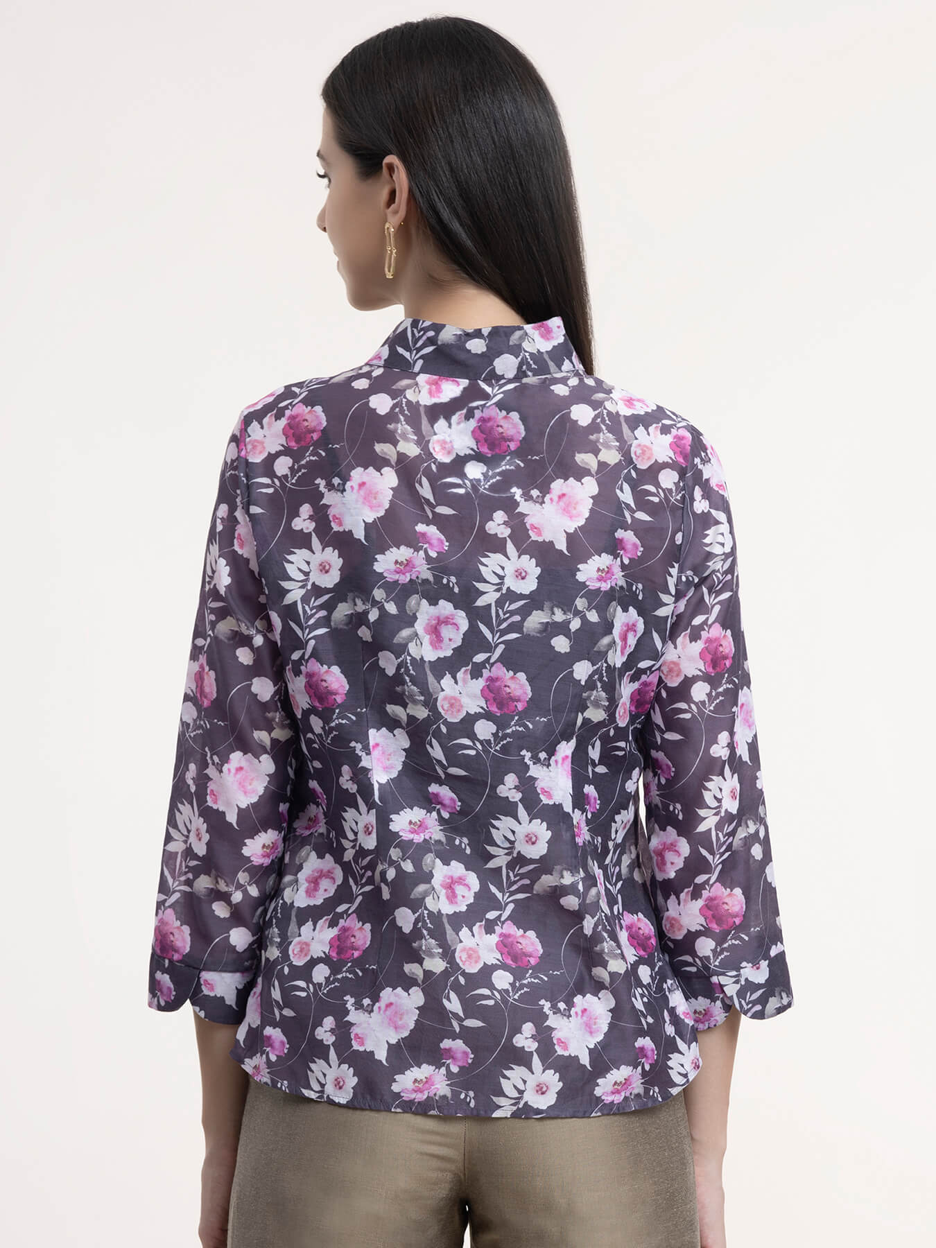 Chanderi Floral Top - Purple