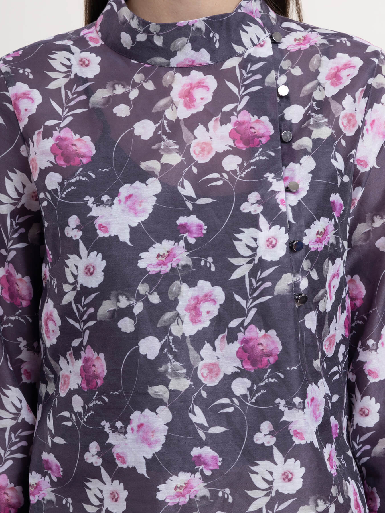 Chanderi Floral Top - Purple