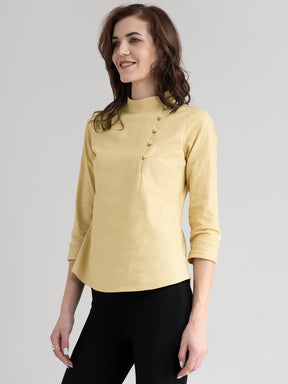 Linen Button Detail Top - Yellow