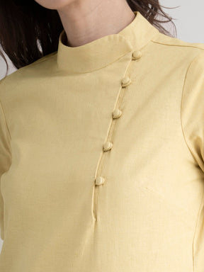 Linen Button Detail Top - Yellow