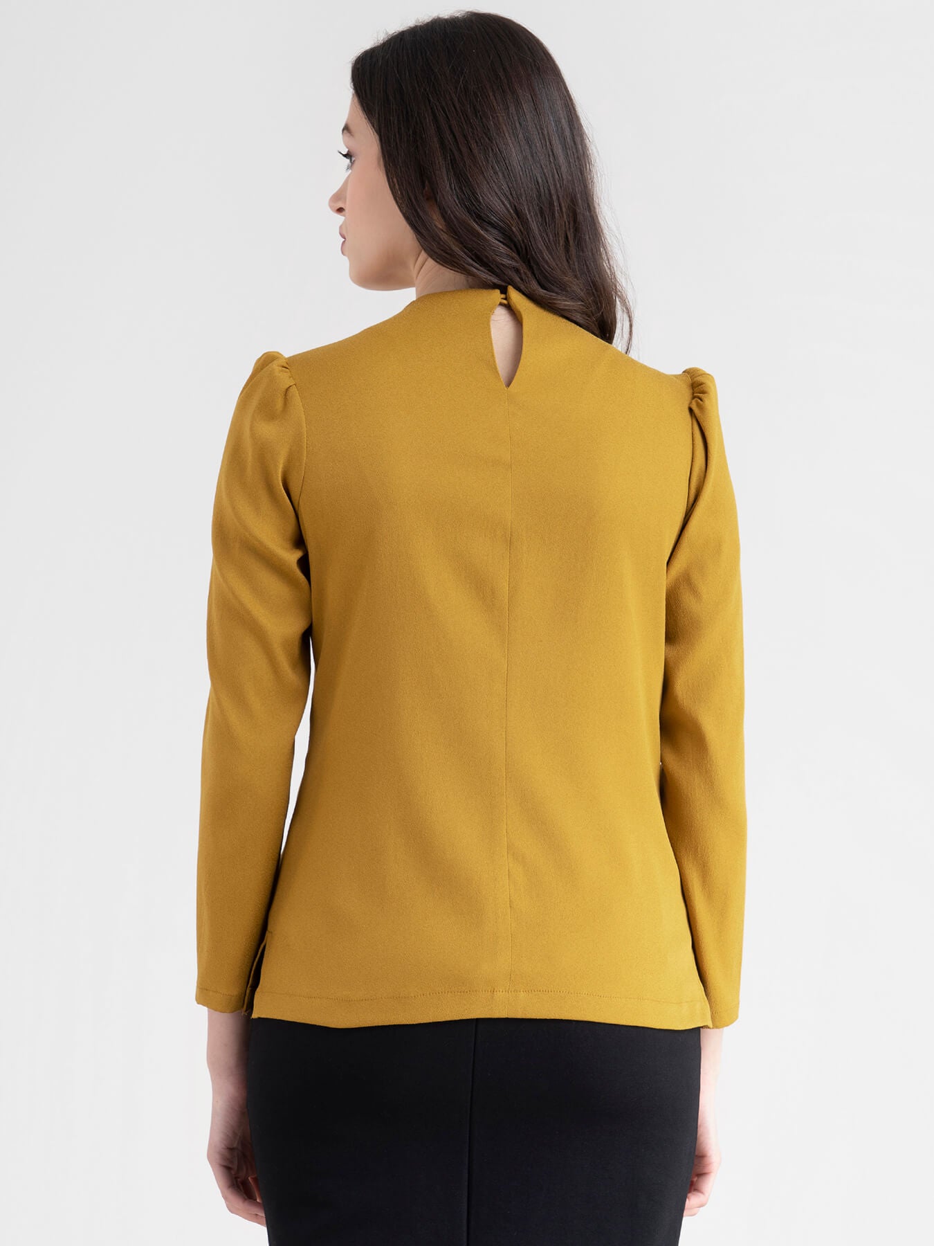 Crew Neck Gather Detail Top - Mustard