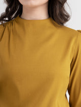 Crew Neck Gather Detail Top - Mustard