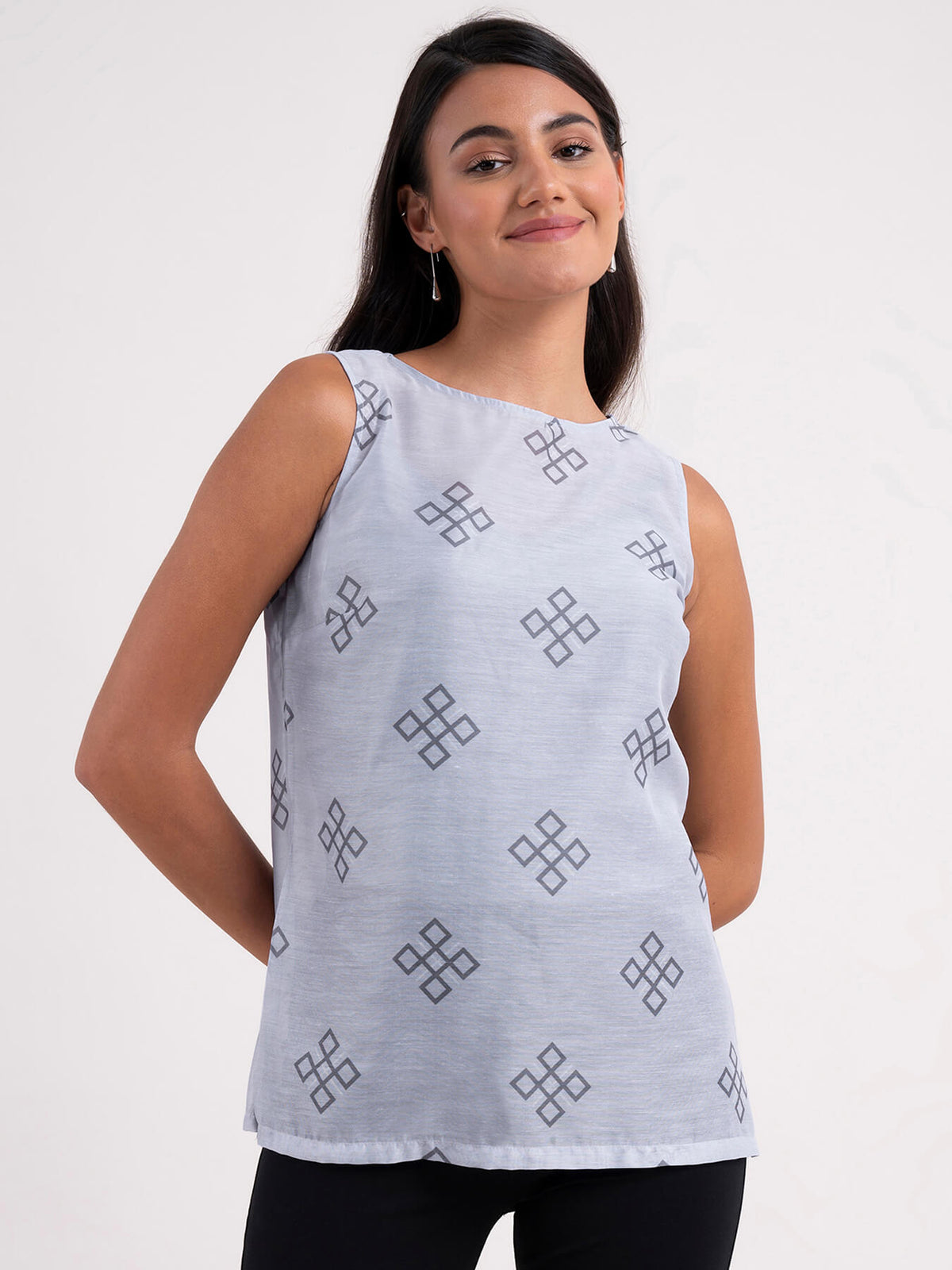 Chanderi Indian Motif Top - Grey