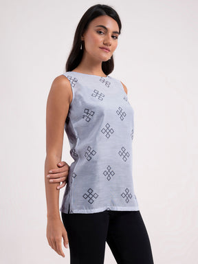 Chanderi Indian Motif Top - Grey