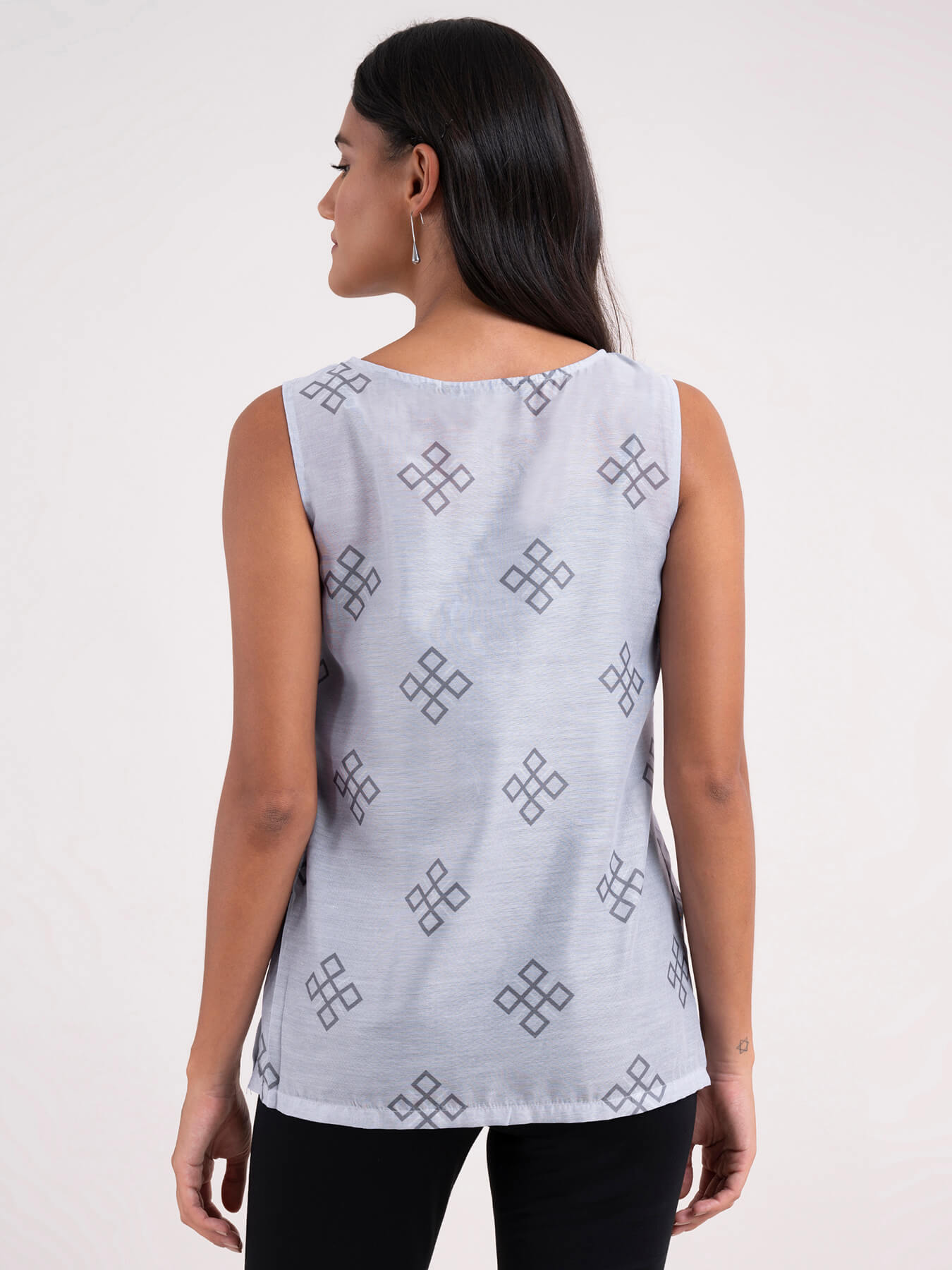 Chanderi Indian Motif Top - Grey