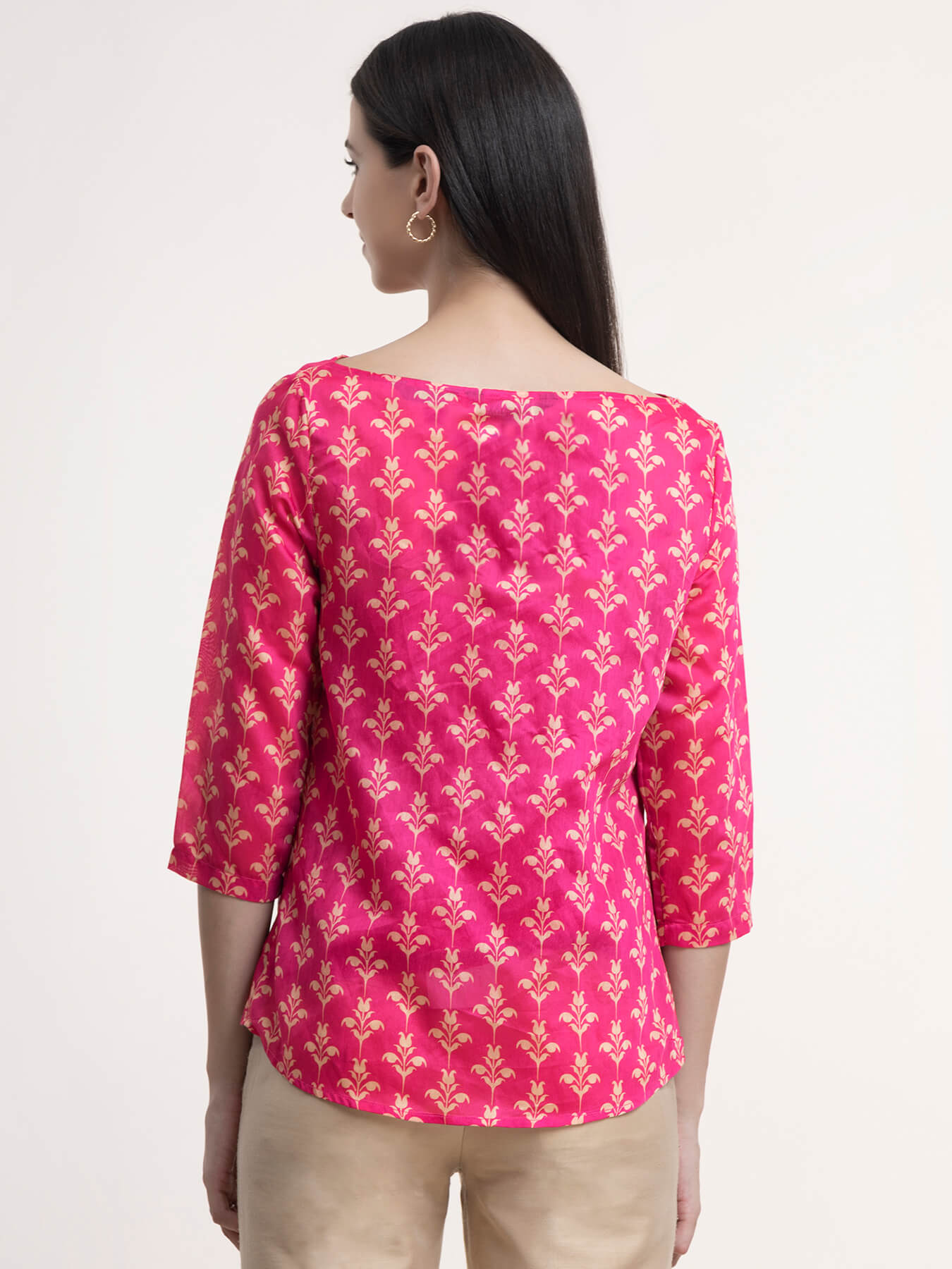 Chanderi Indian Motif Top - Fuchsia