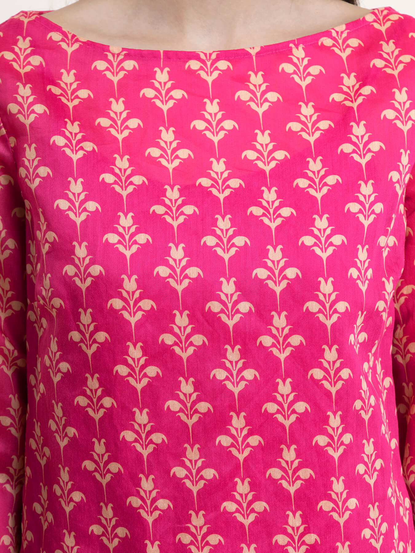 Chanderi Indian Motif Top - Fuchsia