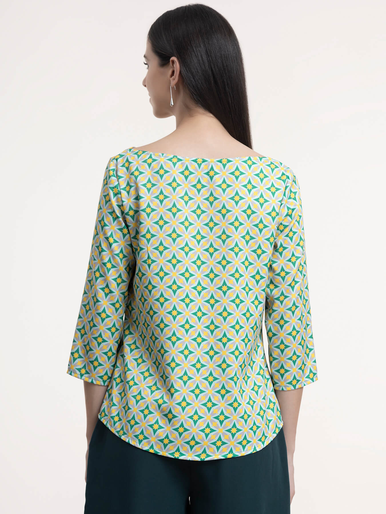 Boat Neck Top - Grey and Green| Formal Tops