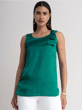 Satin Bow Detail Top - Emerald