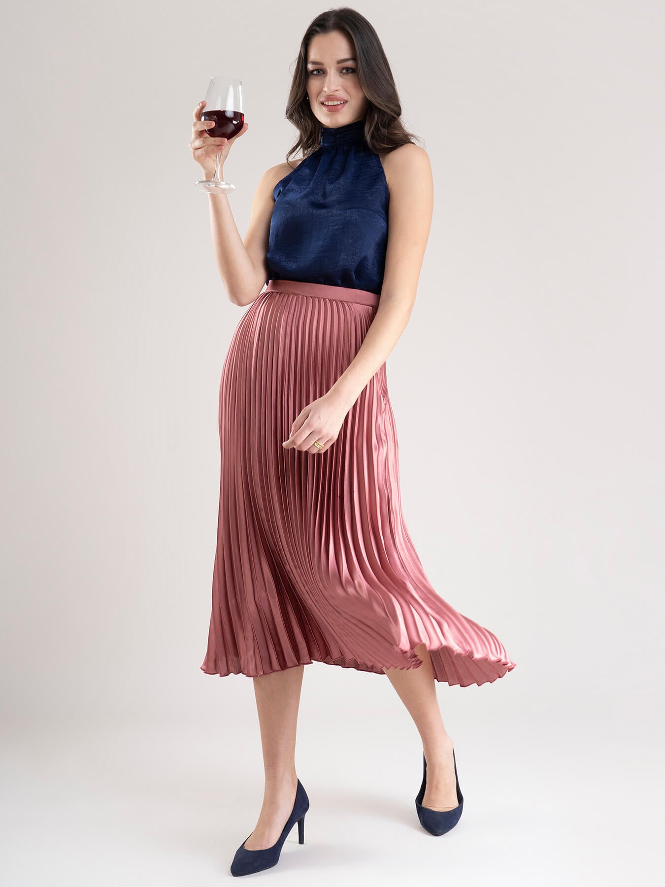 Satin Two-Way Tie Up Top - Navy Blue| Formal Tops