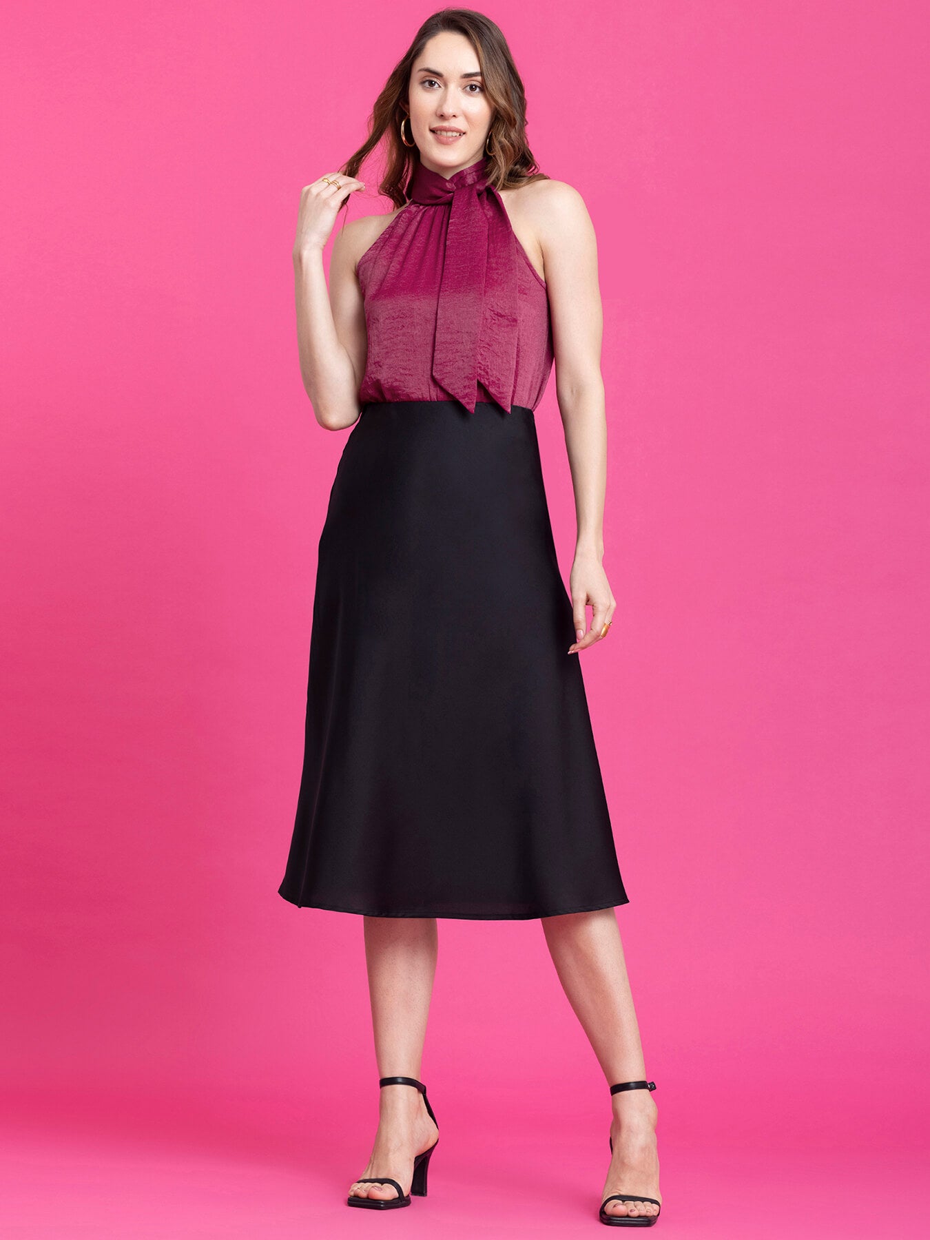 Satin Two Way Tie Up Top - Magenta Pink| Formal Tops