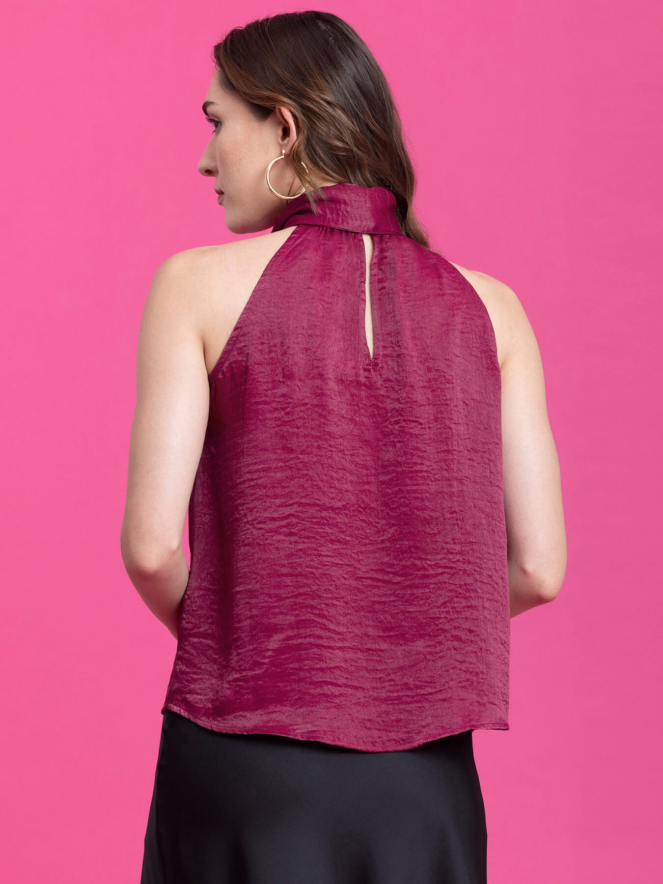 Satin Two Way Tie Up Top - Magenta Pink| Formal Tops