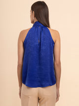 Satin Tie-Up Halter Neck Top - Royal Blue