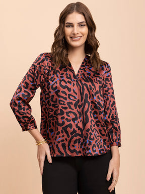 Satin Animal Print Top - Multicolour| Formal Tops