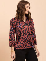 Satin Animal Print Top - Multicolour| Formal Tops