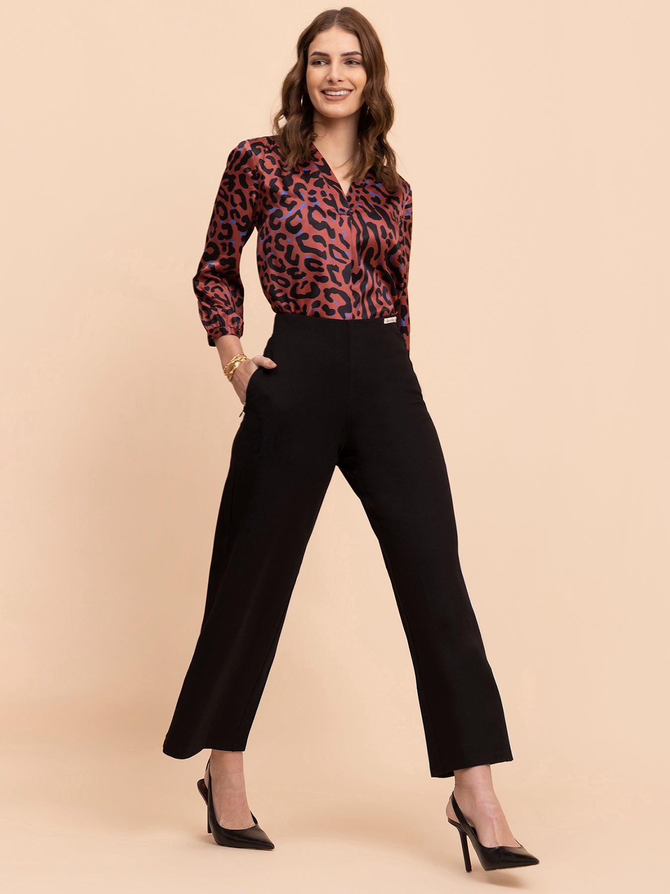 Satin Animal Print Top - Multicolour| Formal Tops