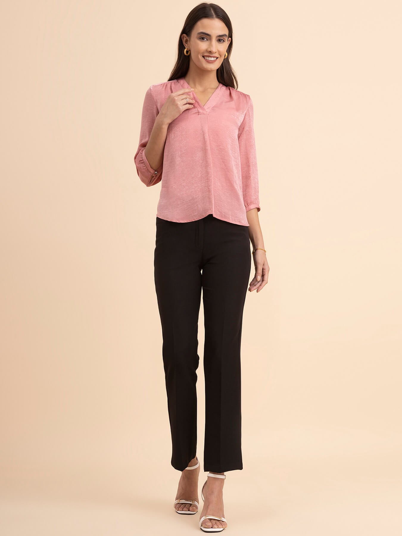 Satin Pleat Detail Top - Pink