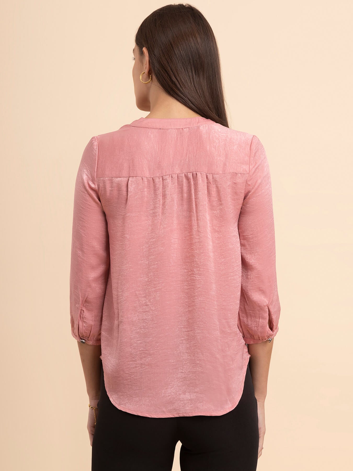 Satin Pleat Detail Top - Pink
