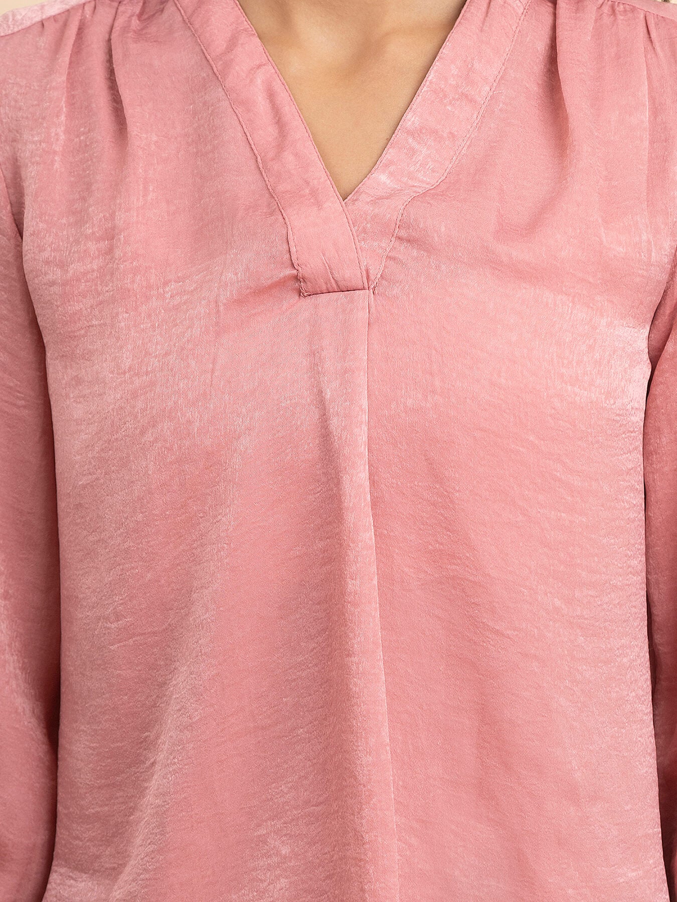 Satin Pleat Detail Top - Pink