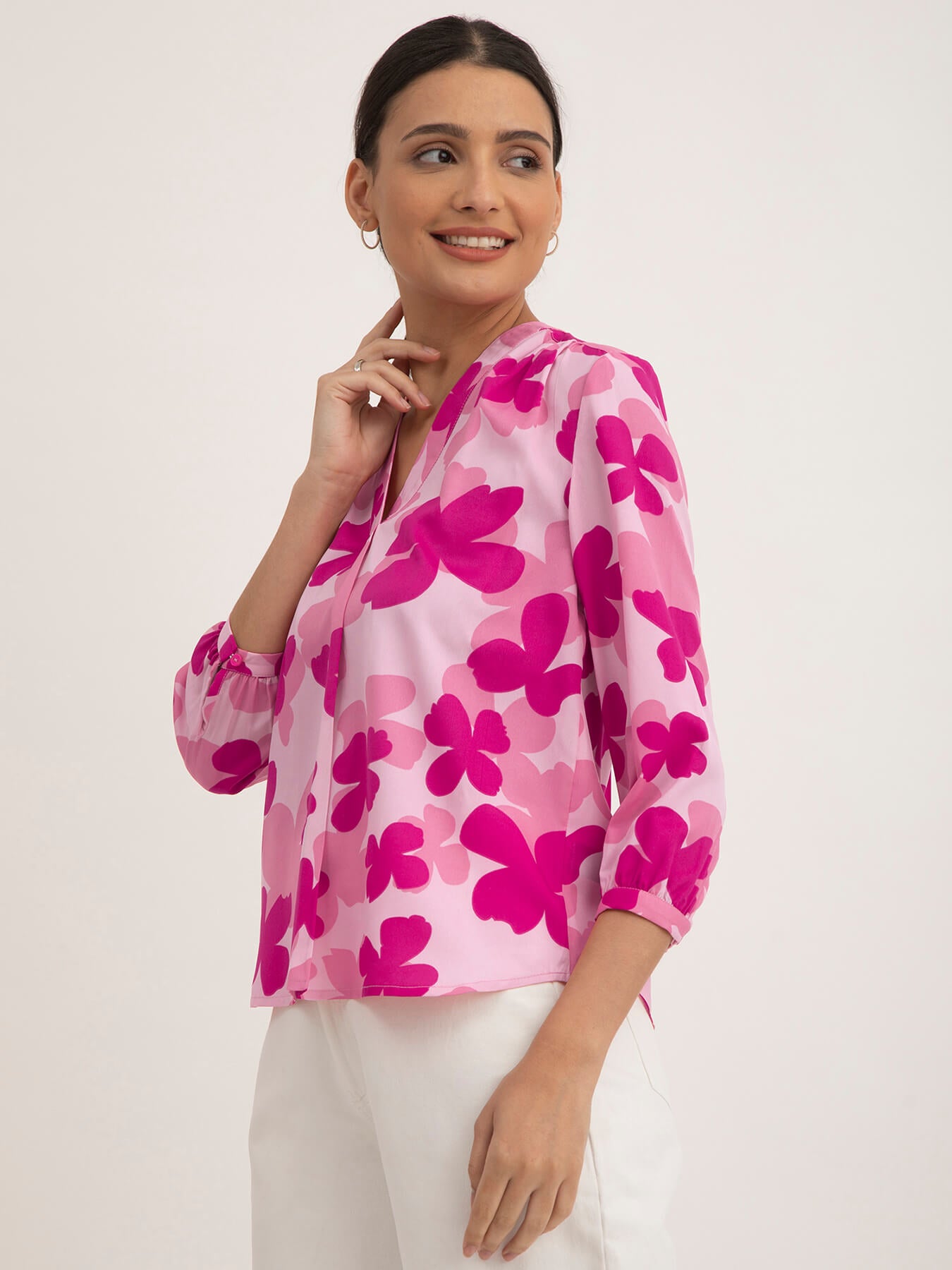 V-Neck Floral Top - Pink