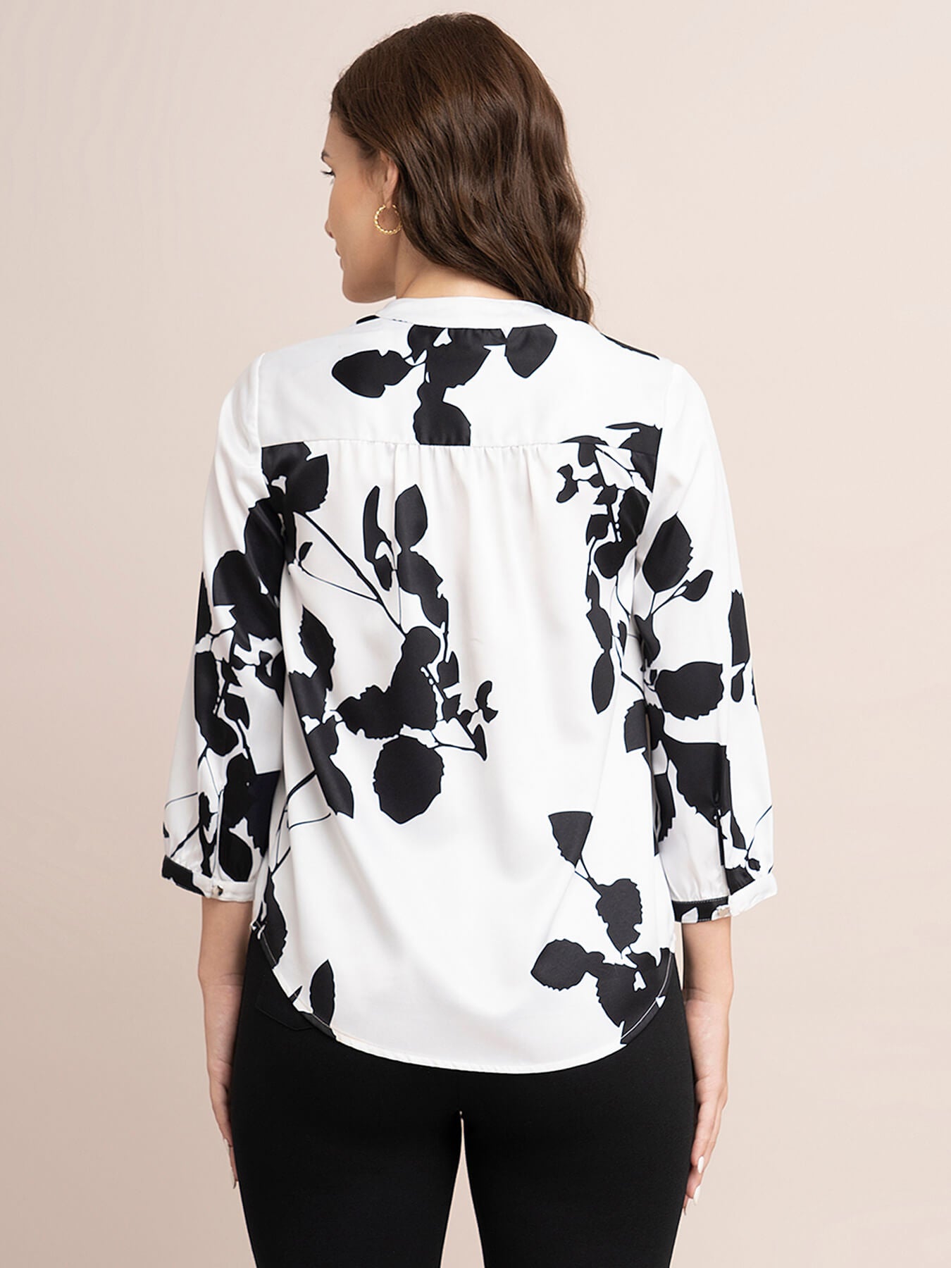 Satin Floral Print Top -  White And Black| Formal Tops